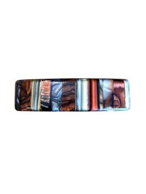 VTG Striped Hair Barrette Metallic Finish Brown Red Cream Neutral Fashion Clip